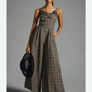 Anthropologie Checkered Ruffle Jumpsuit